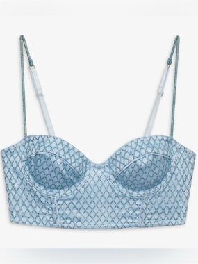 For Love & Lemons Blue Glitter Grid Bustier Crop Top Size XL NWT!